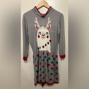 Girls Christmas Holiday Sweater Dress Llama Hooded Hoodie Polka Dots - XL 14/16
